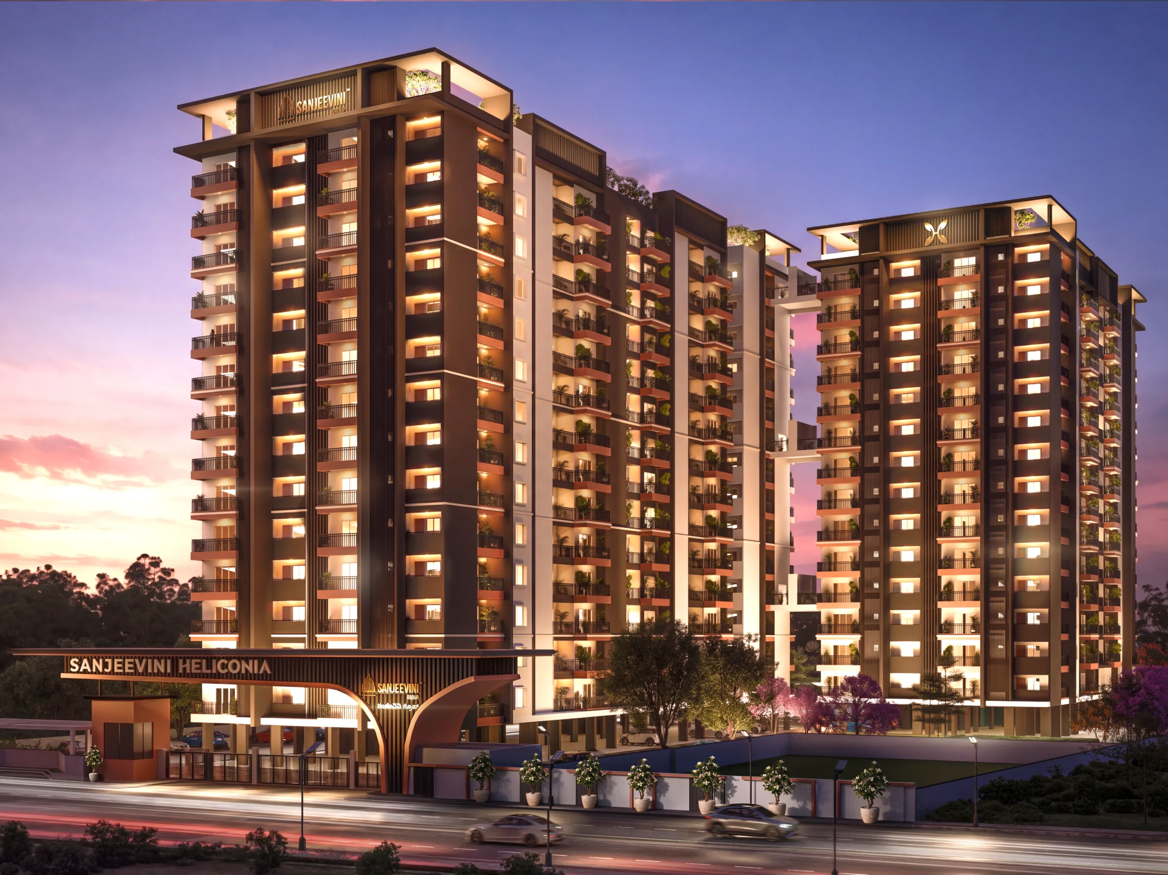 Evening exterior view of Sanjeevini Heliconia